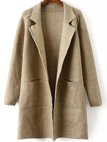 Romwe Lapel Pockets Khaki Coat