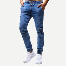 Romwe Men Drawstring Waist Solid Jeans