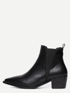 Romwe Black Faux Leather Pointed Toe Elastic Chunky Boots