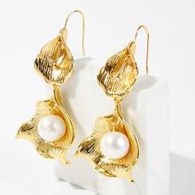 Romwe Faux Pearl & Double Shell Drop Earrings 1pair
