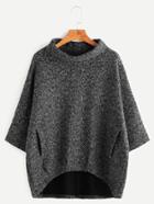 Romwe Dark Grey Turtleneck Dip Hem Pockets Sweatshirt