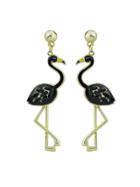 Romwe Black Enamel Rhinestone Flamingo Drop Party Earrings For Women