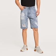 Romwe Guys Ripped Letter Print Bermuda Denim Shorts