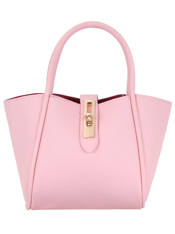 Romwe Pink Contrast Lined Turn Lock Tote With Zipper Crossbody Bag