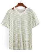 Romwe Asymmetric Cutout Neck Striped T-shirt