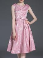 Romwe Pink Tie-waist Print A-line Dress