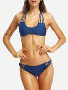 Romwe Strappy Racerback Bikini Set - Navy