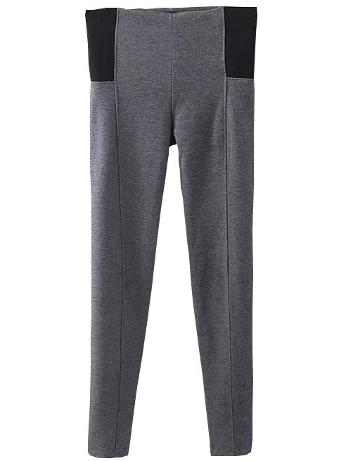 Romwe Black Rib Contrast Elastic Waist Grey Leggings