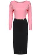 Romwe Color-block Long Sleeve Belt Dress