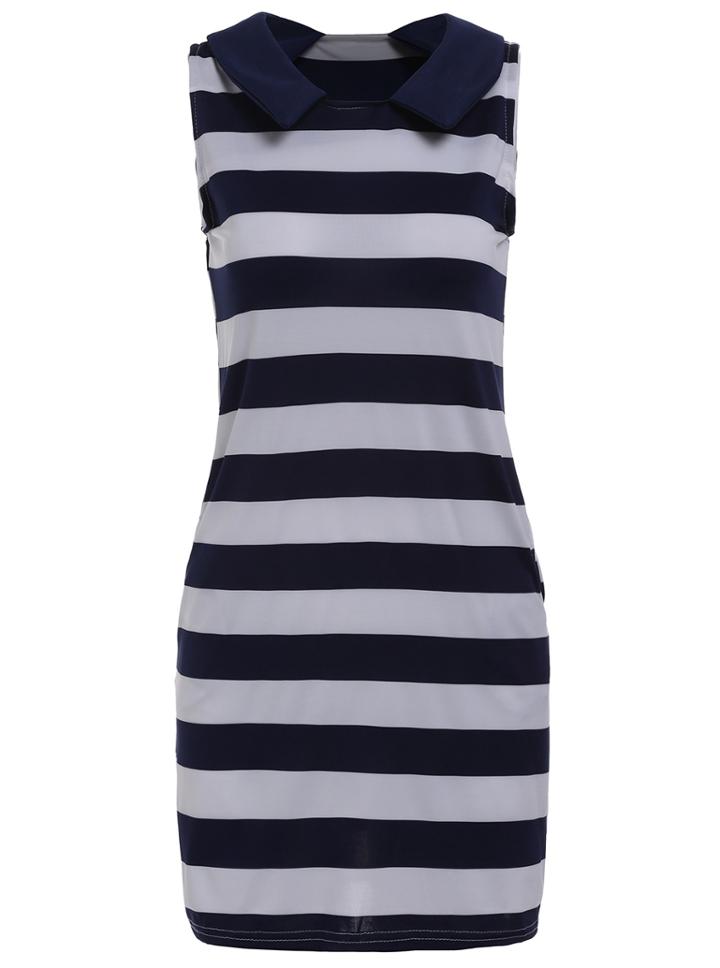 Romwe Doll Collar Striped Slim Dress