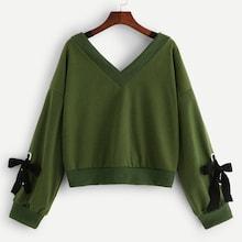 Romwe V-neckline Knot Sleeve Sweatshirt