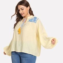 Romwe Plus Embroidered Fringe Detail Blouse
