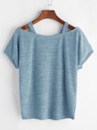 Romwe Open Shoulder Marled Knit Tee