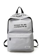 Romwe Letter Embroidery Zipper Front Canvas Backpack