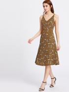 Romwe Botanical Print Strappy Back Below The Knee Dress