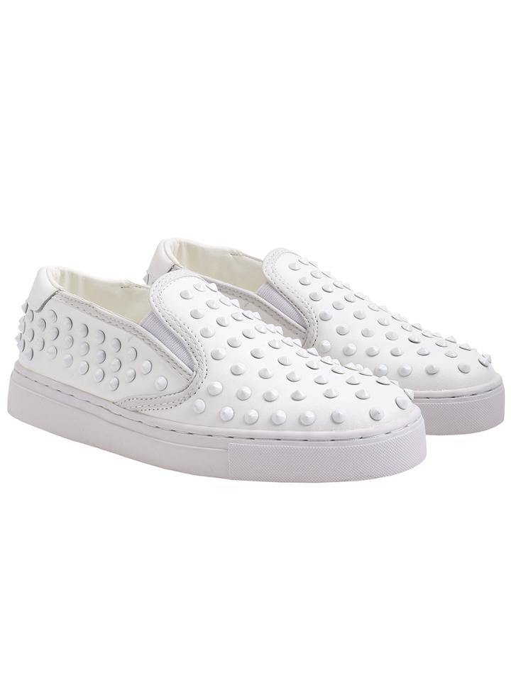 Romwe White Thick-soled Bead Pu Flats