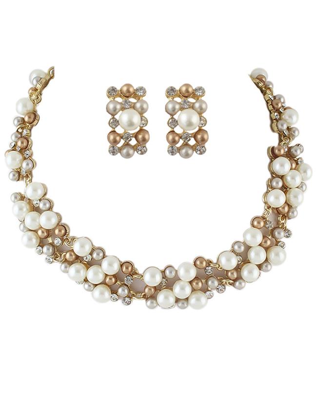Romwe Costume Jewelry Fake Pearl Women Necklace Earrings Set