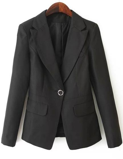 Romwe Notch Lapel Pockets Black Blazer