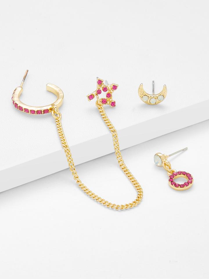 Romwe Moon & Chain Star Design Earring Set
