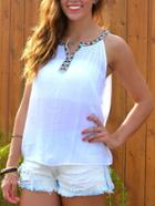Romwe Lace Insert Hollow Tank Top