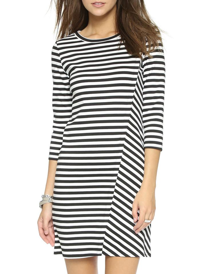 Romwe Round Neck Striped Slim Dress