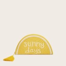 Romwe Tassel Decor Letter Embroidery Half Round Clutch