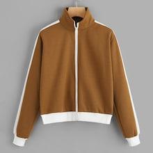 Romwe Cut And Sew Zip-up Stand Collar Jacket