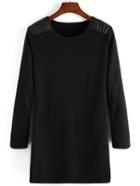 Romwe Long Sleeve Pu Splicing Straight Black Dress