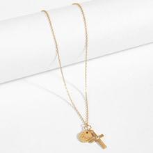 Romwe Cross & Disc Pendant Chain Necklace