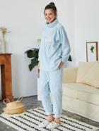 Romwe Cute Embroidered Turtleneck Plush Pullover & Pants Pj Set