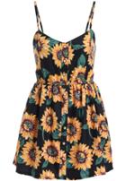 Romwe Black Spaghetti Strap Floral Jumpsuit