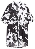 Romwe Dip Hem Cow Print With Buttons Blouse