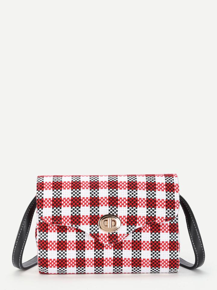 Romwe Check Plaid Flap Crossbody Bag