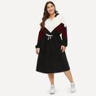 Romwe Plus Color-block Side Drawstring Waist Hooded Dress