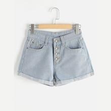 Romwe Rolled Hem Button Fly Denim Shorts