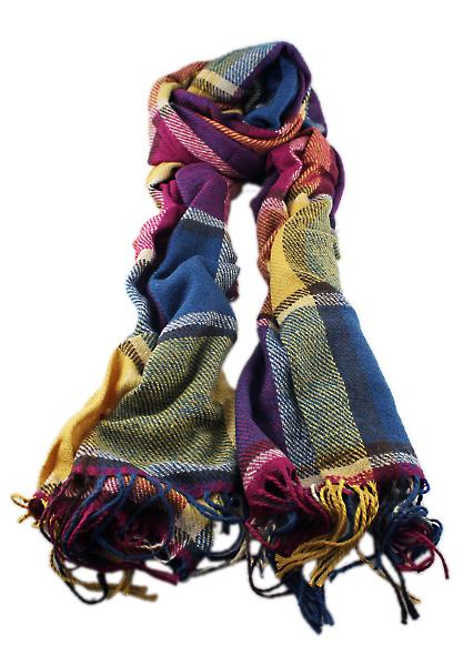 Romwe Tassel Color Block Scarf-purple