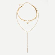 Romwe Star & Bar Detail Layered Necklace