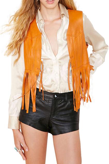Romwe Tassels Embellished Pu Orange Vest