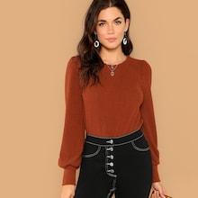 Romwe Bishop Sleeve Ribbed Tee