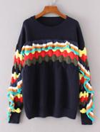 Romwe Color Block Ruffle Design Sweater