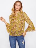 Romwe Choker Neck Layered Bell Sleeve Pearl Embellished Top