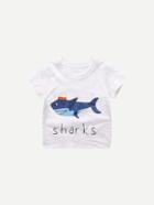 Romwe Sharks Letter Basic Tee