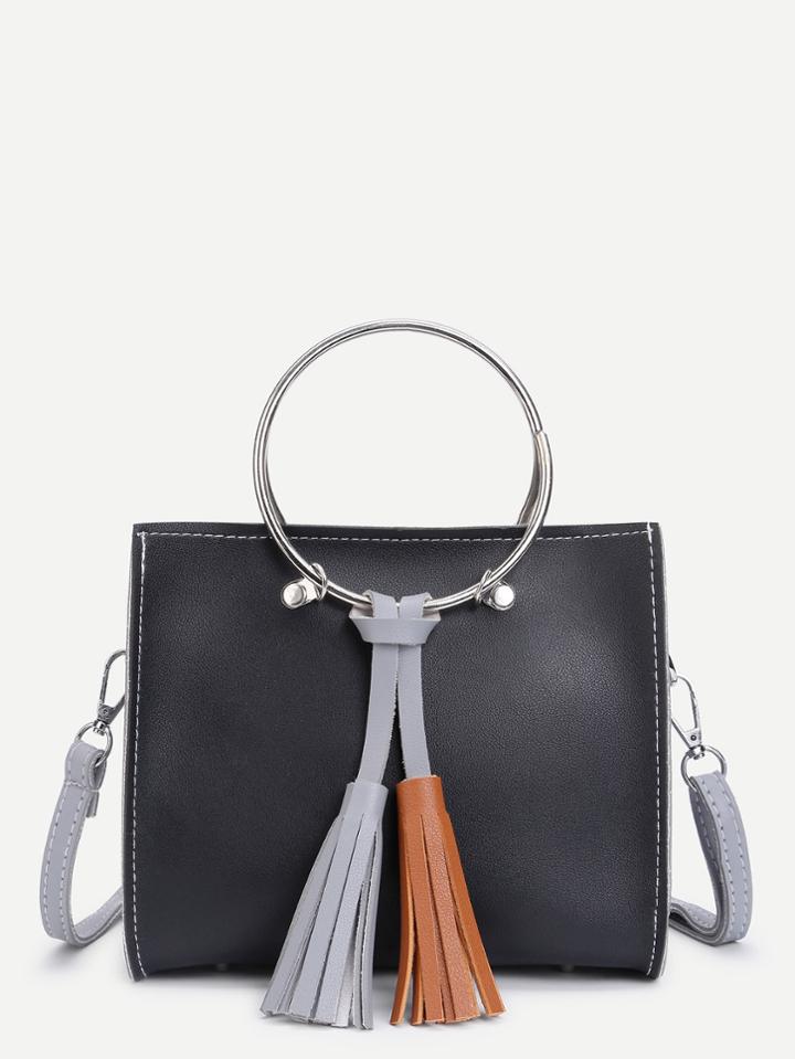 Romwe Double Tassel Pu Shoulder Bag