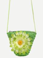 Romwe Green Flower Embellished Straw Crossbody Bag