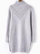 Romwe Polo Neck Dip Hem Eyelet Grey Sweater Dress