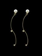 Romwe Gold Long Pearl Geometric Stud Earrings