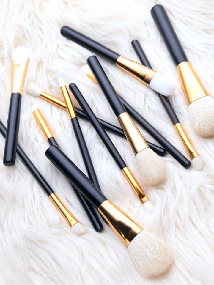 Romwe Black Wool 12pcs Professional Makeup Brush Set