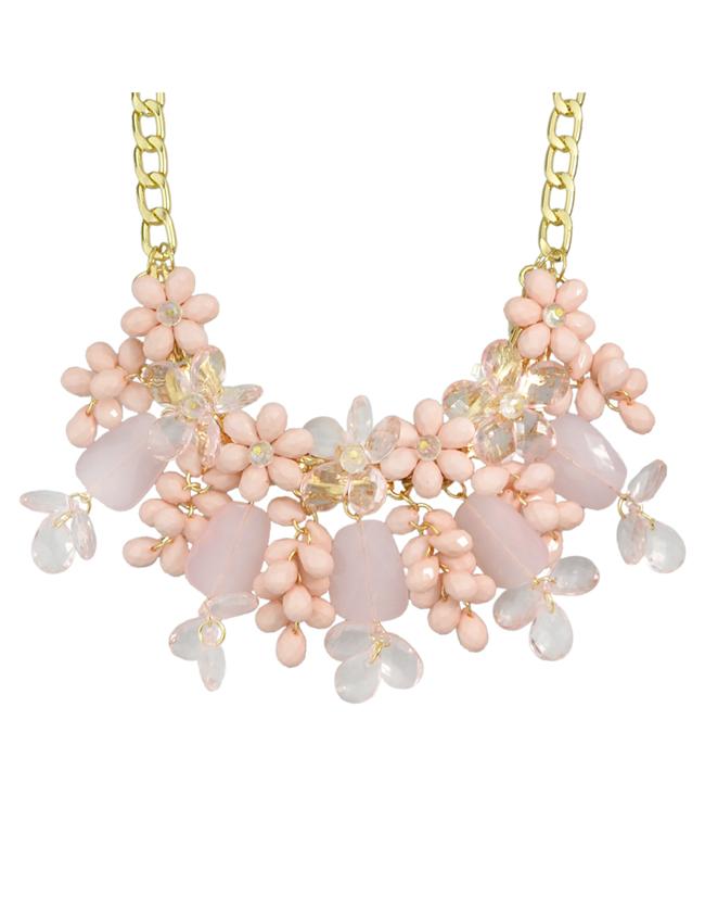 Romwe Pink Beautiful Resin Chunky Statement Flower Necklace