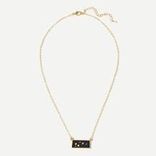 Romwe Rhinestone Engraved Bar Pendant Necklace