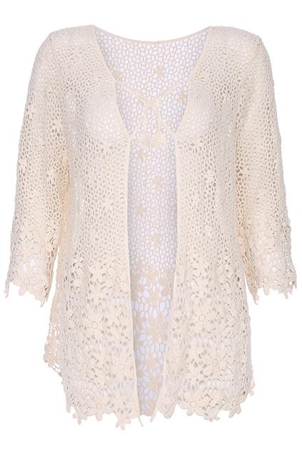 Romwe Floral Embroidery Lace Long-sleeved Cardigan